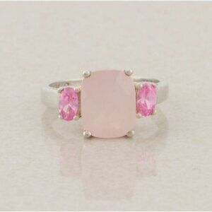 Sterling Silver Rose Quartz and Pink Cubic Zirconia Ring Size 6 1/4